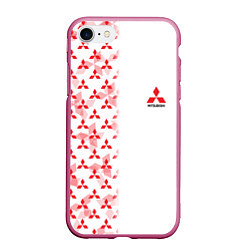 Чехол iPhone 7/8 матовый Mitsubishi Mini logo Half pattern, цвет: 3D-малиновый
