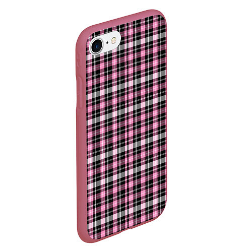 Чехол iPhone 7/8 матовый Шотландская клетка Tartan scottish роз-черно-бел / 3D-Малиновый – фото 2