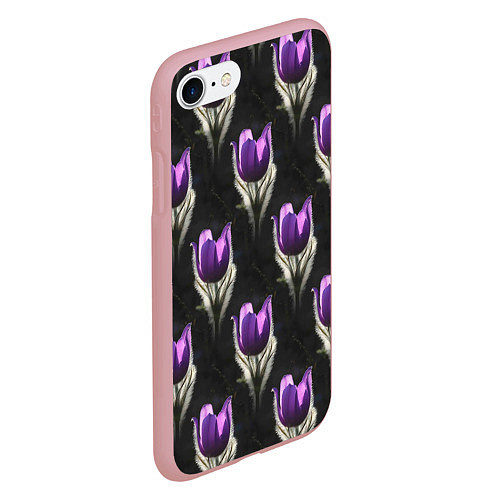 Чехол iPhone 7/8 матовый Фиолетовые цветы - паттерн / 3D-Баблгам – фото 2