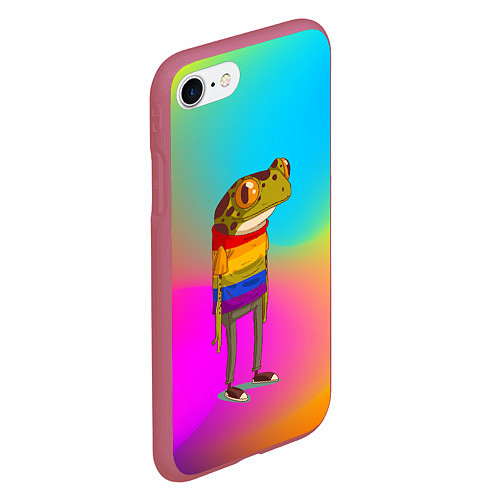 Чехол iPhone 7/8 матовый Радужная лягушка Rainbow Frog / 3D-Малиновый – фото 2