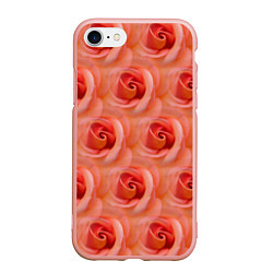 Чехол iPhone 7/8 матовый Розы - цветы - паттерн, цвет: 3D-светло-розовый