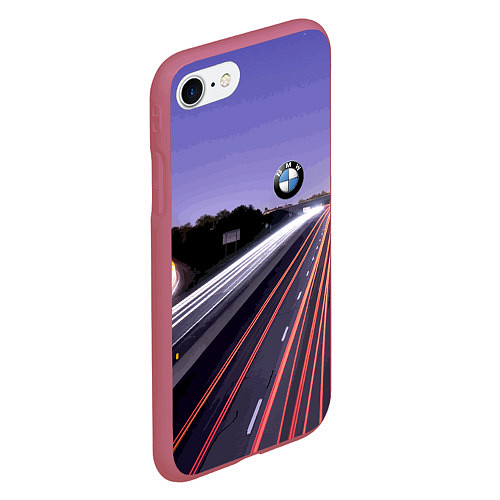 Чехол iPhone 7/8 матовый BMW Ночная трасса / 3D-Малиновый – фото 2