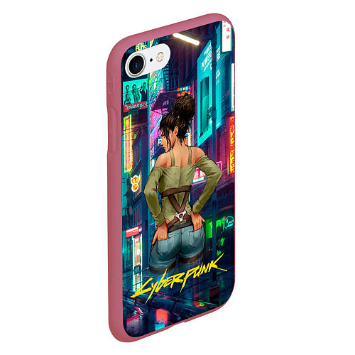 Чехол iPhone 7/8 матовый Панам вид сзади Cyberpunk2077 / 3D-Малиновый – фото 2