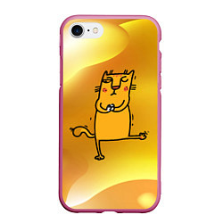 Чехол iPhone 7/8 матовый Строгий кот занимается йогой, цвет: 3D-малиновый