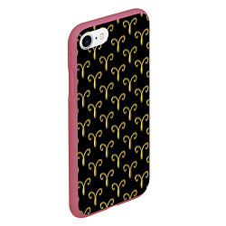 Чехол iPhone 7/8 матовый Золотой овен на черном фоне Паттерн, цвет: 3D-малиновый — фото 2