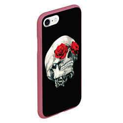 Чехол iPhone 7/8 матовый Череп Розы, цвет: 3D-малиновый — фото 2