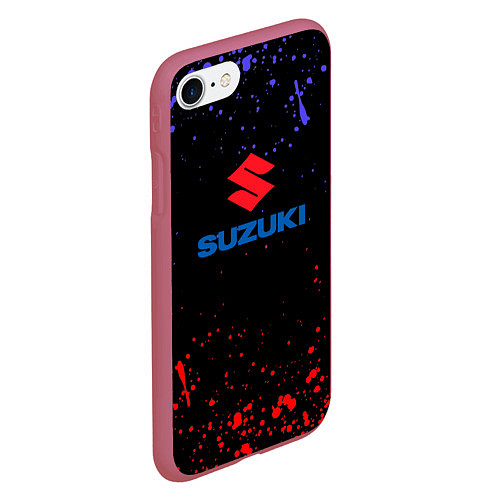 Чехол iPhone 7/8 матовый SUZUKI брызги красок / 3D-Малиновый – фото 2