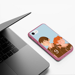 Чехол iPhone 7/8 матовый Шоё и Тобио арт, цвет: 3D-малиновый — фото 2