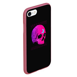 Чехол iPhone 7/8 матовый Неоновый череп с огоньками, цвет: 3D-малиновый — фото 2