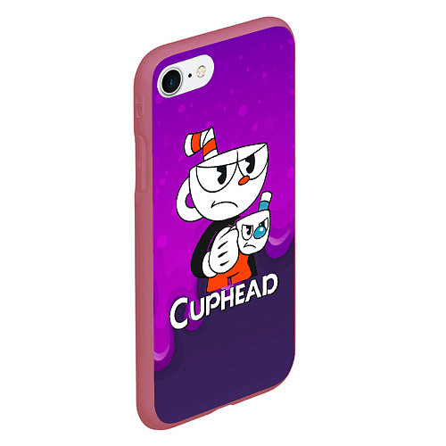 Чехол iPhone 7/8 матовый Недовольная чашечка cuphead / 3D-Малиновый – фото 2