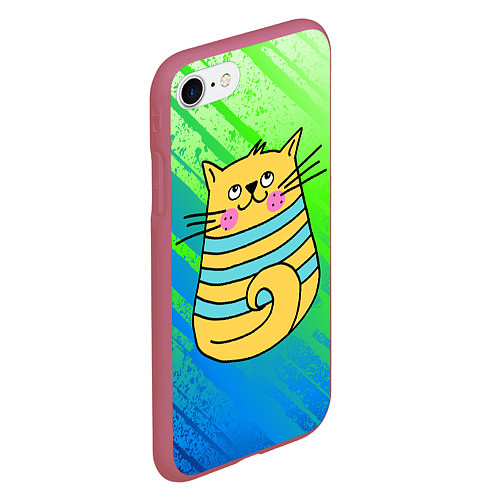 Чехол iPhone 7/8 матовый Желтый кот в зеленую полоску / 3D-Малиновый – фото 2