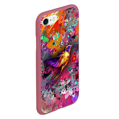 Чехол iPhone 7/8 матовый Колибри Floral Pattern / 3D-Малиновый – фото 2