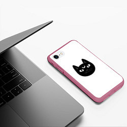 Чехол iPhone 7/8 матовый Чёрный мистический кот с полумесяцем, цвет: 3D-малиновый — фото 2