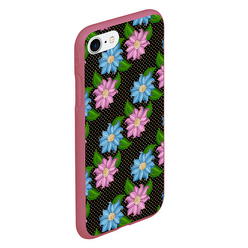Чехол iPhone 7/8 матовый FLOWERS BLACK / 3D-Малиновый – фото 2