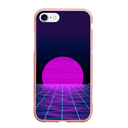 Чехол iPhone 7/8 матовый Закат розового солнца Vaporwave Психоделика