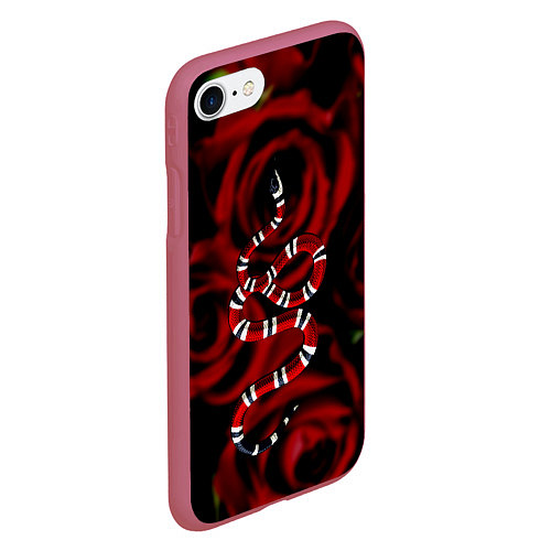 Чехол iPhone 7/8 матовый Змея в Цветах Розы Snake Rose / 3D-Малиновый – фото 2