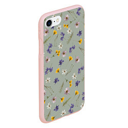 Чехол iPhone 7/8 матовый Простой цветочный принт на зеленом фоне, цвет: 3D-светло-розовый — фото 2