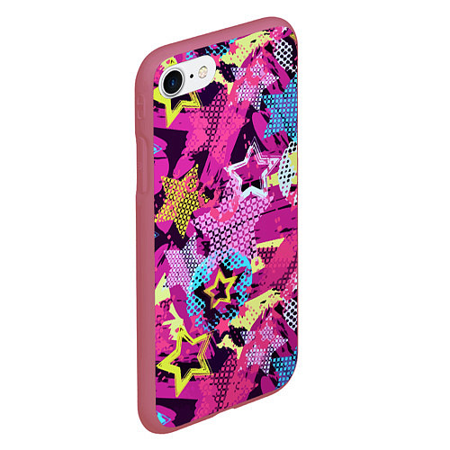 Чехол iPhone 7/8 матовый Star Colorful Pattern Fashion Neon / 3D-Малиновый – фото 2