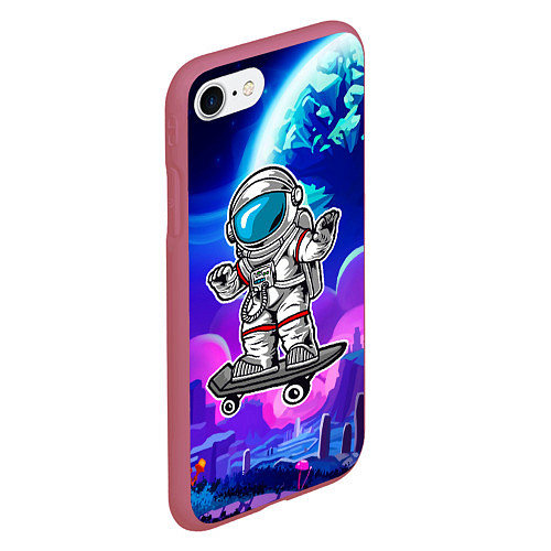Чехол iPhone 7/8 матовый Космонавт - скейтер / 3D-Малиновый – фото 2