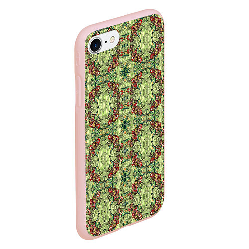 Чехол iPhone 7/8 матовый Зеленые и коричневые узоры / 3D-Светло-розовый – фото 2