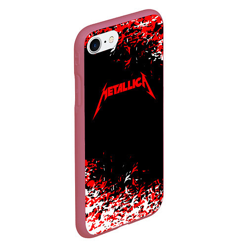 Чехол iPhone 7/8 матовый Metallica текстура белая красная / 3D-Малиновый – фото 2