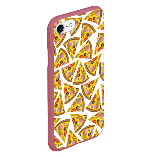 Чехол iPhone 7/8 матовый Кусочки вкусной пиццы / 3D-Малиновый – фото 2