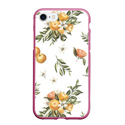 Чехол iPhone 7/8 матовый Цветы и Мандарин, цвет: 3D-малиновый