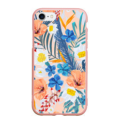 Чехол iPhone 7/8 матовый Цветы Яркие Тропические, цвет: 3D-светло-розовый