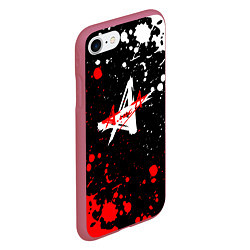 Чехол iPhone 7/8 матовый Алиса брызги красок белый - красный, цвет: 3D-малиновый — фото 2