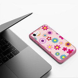 Чехол iPhone 7/8 матовый Мультяшные цветочки, цвет: 3D-малиновый — фото 2