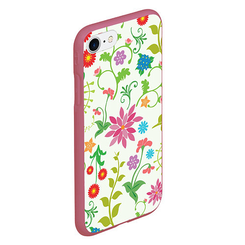 Чехол iPhone 7/8 матовый Поле полевых цветов / 3D-Малиновый – фото 2