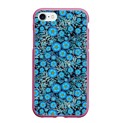 Чехол iPhone 7/8 матовый Поле синих цветов, цвет: 3D-малиновый