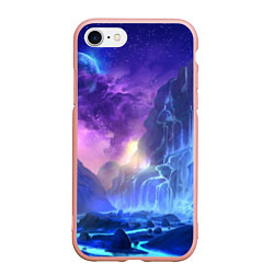 Чехол iPhone 7/8 матовый Фантастический пейзаж Водопад Неон, цвет: 3D-светло-розовый