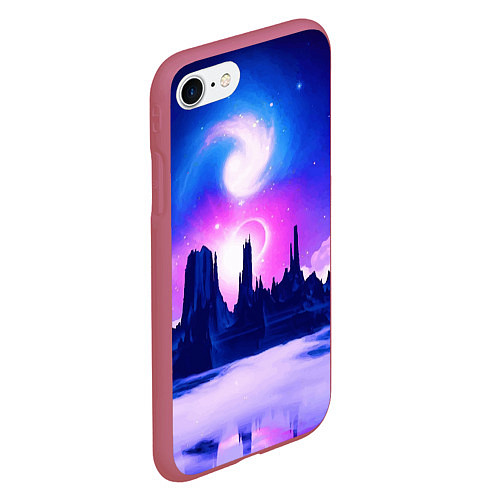 Чехол iPhone 7/8 матовый Фантастический пейзаж Неон Космос / 3D-Малиновый – фото 2