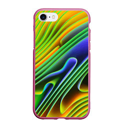 Чехол iPhone 7/8 матовый Цветные неоновые полосы Абстракция Color neon patt, цвет: 3D-малиновый