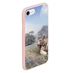 Чехол iPhone 7/8 матовый Полосатый белый тигр, цвет: 3D-светло-розовый — фото 2