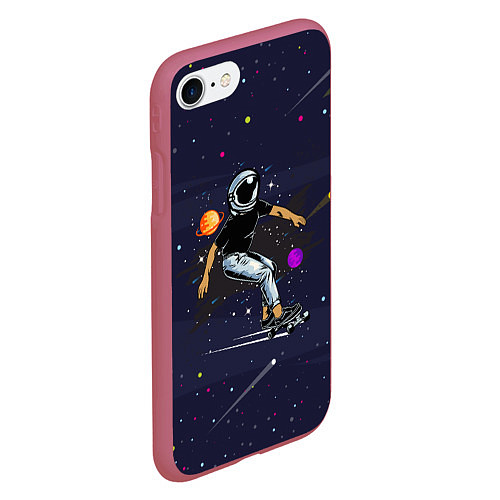 Чехол iPhone 7/8 матовый Космонавт - скейтбордист / 3D-Малиновый – фото 2