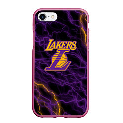 Чехол iPhone 7/8 матовый Лейкерс Lakers яркие молнии, цвет: 3D-малиновый