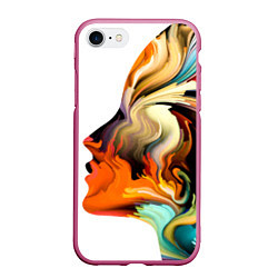 Чехол iPhone 7/8 матовый Профиль девушки Иллюзия Girls Profile Illusion, цвет: 3D-малиновый