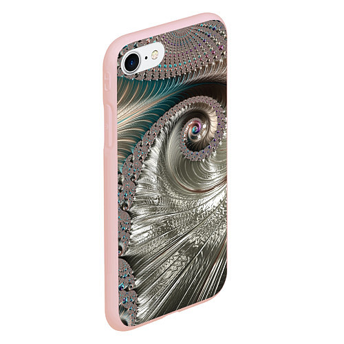 Чехол iPhone 7/8 матовый Fractal pattern Spiral Серебристый фрактал спираль / 3D-Светло-розовый – фото 2