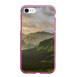 Чехол iPhone 7/8 матовый Горы, лес, небо, цвет: 3D-малиновый