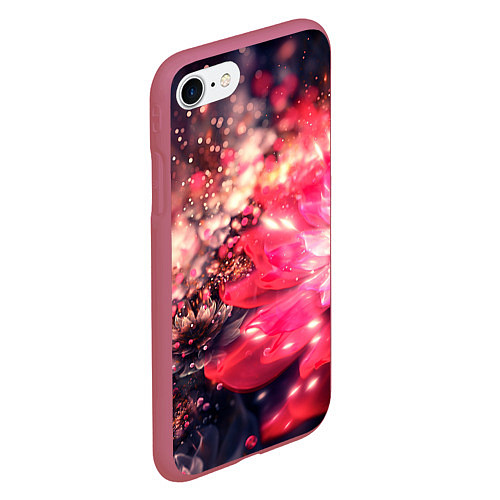 Чехол iPhone 7/8 матовый Нежные цветы и блестки / 3D-Малиновый – фото 2