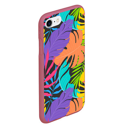 Чехол iPhone 7/8 матовый Тропические экзотические листья / 3D-Малиновый – фото 2