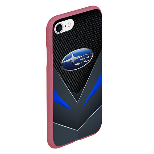 Чехол iPhone 7/8 матовый Спортивная броня Subaru / 3D-Малиновый – фото 2