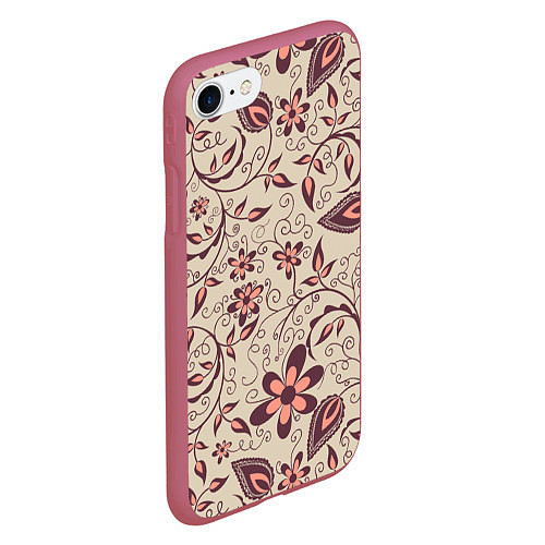 Чехол iPhone 7/8 матовый Вьющиеся цветы / 3D-Малиновый – фото 2
