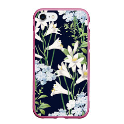 Чехол iPhone 7/8 матовый Цветы Белые Лилии В Саду, цвет: 3D-малиновый