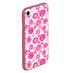 Чехол iPhone 7/8 матовый Яркие розовые цветы в дудл стиле, абстракция, цвет: 3D-малиновый — фото 2