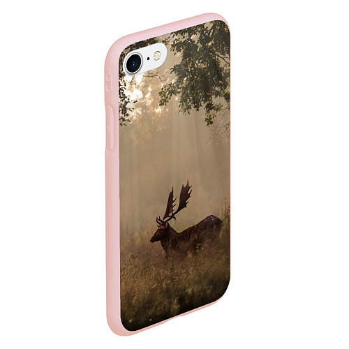 Чехол iPhone 7/8 матовый Олень в лесу в лучах солнца / 3D-Светло-розовый – фото 2