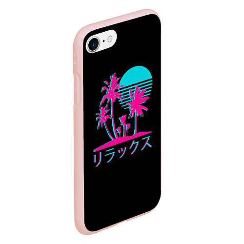 Чехол iPhone 7/8 матовый Неоновые пальмы Иероглифы Neon Palm Tree / 3D-Светло-розовый – фото 2