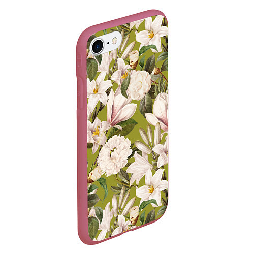 Чехол iPhone 7/8 матовый Цветы Лилии и Астры / 3D-Малиновый – фото 2